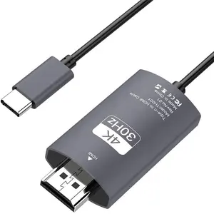 كابل USB C إلى HDTV 6.6FT, نوع-C إلى 4K HDTV موصل Thunderbolt 3 متوافق مع ماكبوك برو/ماك بوك إير