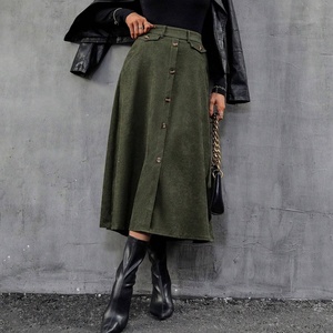 Jupe parapluie mi-longue élégante pour femme, avec poches et boutons à la taille, style français, personnalisable en gros (OEM) - Product Image 5