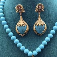 Collier et boucles d'oreilles en perles turquoise, style vintage, luxe léger, design floral élégant, ensemble de bijoux pour femmes pour mariage