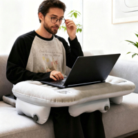 Escritorio Inflable Plegable Compacto para Computadora Portátil, de PVC Flocado, Resistente, Ecológico, Conveniente, Color Gris, para Oficina en Casa y Lectura