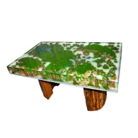 Table basse rectangulaire en résine époxy avec design paysage montagneux en bois pour salon et mobilier de maison
