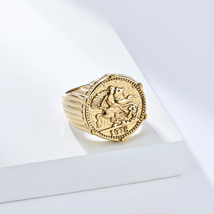Anillo de caballero retro hip-hop único y popular, de acero inoxidable con baño de oro de 18K, joyería masculina a la moda. - Product Image 2