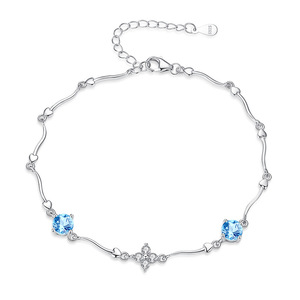 Pulsera Minimalista de Plata 925 Ajustable con Cristal de Corte Redondo de 5mm, Bañada en Oro Blanco con Piedra Natural, Regalo de Joyería para el Día de San Valentín - Product Image 1