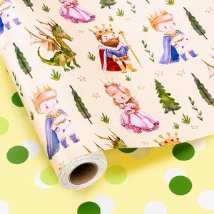 Dragon Prince And Princess <b>Wrapping</b> <b>Paper</b> 17 Inch X 33 Feet Art <b>Paper</b> For Baby Shower Birthday Party Decor - Product Image 1