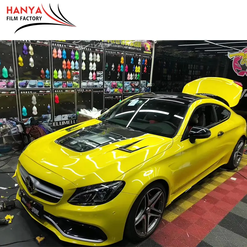 Película de envoltura de coche, pegatina de vinilo personalizada, color amarillo, limón brillante