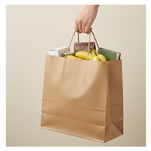 Bolsa de Papel Marrón y Blanca con Asa Retorcida, Reciclable, para Comida para Llevar y Uso Comercial - Product Image 6