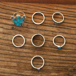<span class=keywords><strong>Anelli</strong></span> turchesi Cactus da donna <span class=keywords><strong>in</strong></span> <span class=keywords><strong>argento</strong></span> Vintage Western etnico 7 pz - Product Image 4