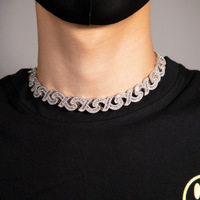 Top Icy 2 X en forme de chaîne cubaine de 15mm, bijoux de mode glacés, collier en laiton plaqué or 18K 3A CZ, collier brillant pour hommes