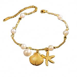 Bracelet personnalisé haut de gamme pour femme en acier inoxydable, style océan, étoile de mer et coquillage, bracelet élégant pour femme - Product Image 1