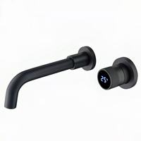 Robinet de lavabo encastré mural moderne et simple en cuivre électroplaqué noir, avec ensemble de douche intégré pour eau froide et chaude
