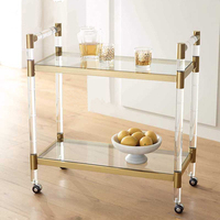 Moderner Silberner Metall-Servierwagen mit 4 Rädern, Langlebig, Umweltfreundlich, für Gewerbliche Nutzung, Edelstahl-Acryl, 2 Regale, Küche, Esszimmer, Hotel