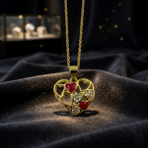 Collar Personalizado de Aleación Chapado en Rodio con Colgante de Corazón de Esmalte Rojo, con Circonitas Cúbicas en Racimo y Filigrana Calada, en Caja, Regalo Romántico para Mujer - Product Image 5