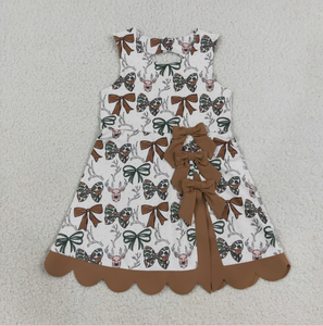 Robe trapèze sans manches pour filles avec imprimé nœud et ourlet festonné, design mignon pour l'hiver - Product Image 4
