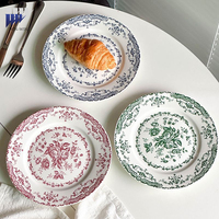 Assiette de table en céramique Rose Française, vaisselle domestique, motif classique, couleur émaillée, pour pâtes, salades, snacks, assiette de dîner occidentale
