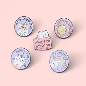 Dog Enamel Pins Anime Badge Round Sun Paw Brooches pin Cute Backpacks Lapel Pin Cartoon Metal Jewelry Gift Wholesale