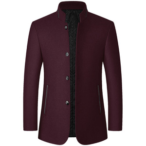 <span class=keywords><strong>Manteau</strong></span> Épais en Laine à Col Montant Style <span class=keywords><strong>Costume</strong></span> Zhongshan pour Hommes Âgés, Couleur Unie, Simple Boutonnage, Collection Automne/<span class=keywords><strong>Hiver</strong></span> 2024 - Product Image 5