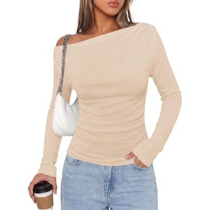 Foxa เสื้อลำลองเปิดไหล่แขนยาวสำหรับผู้หญิง, เสื้อผ้า Y2K ลำลองมีระบาย - Product Image 4