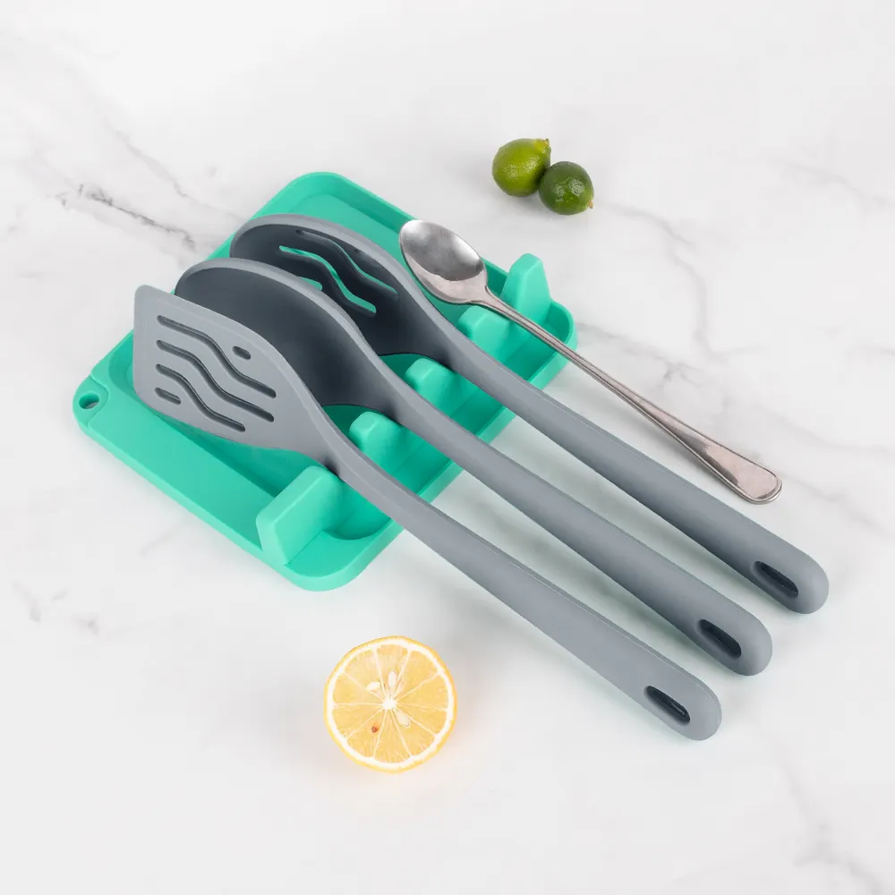 Utensílio de silicone sem bpa, descanso de silicone com almofada de gotejamento para fogão, suporte para espátula de grau alimentício superior