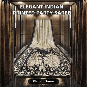 Sari indio elegante de diseño, de seda Dola y algodón estampado, con borde Zari, de secado rápido, estilo étnico, para fiestas y bodas. - Product Image 2