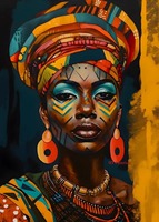 Tableaux d'art mural ethnique tribal, femme africaine noire portant des bijoux dorés, design Art Déco, décoration de maison, cadeau, peinture sur toile