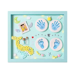 Yenidoğan bebek DIY handprint ve ayak izi ilk yıl el ve ayak inkpad fotoğraf çerçevesi