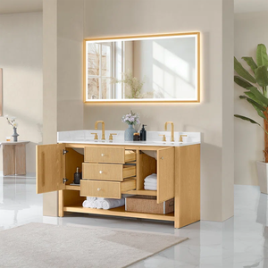 Mueble de Baño Moderno SENYUModern de Madera con Lavabo Doble, Espejo y Gabinete de Almacenamiento, Diseño Escandinavo - Product Image 6