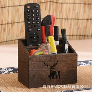 Solid Wood <b>Pen</b> Holder With Deer Design Desktop Storage <b>Box</b> For Remote Control Stationery Makeup Brushes - Product Image 1