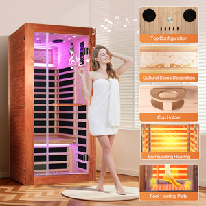 Cabine de sauna infrarouge à infrarouges lointains en bois massif Okoume pour une personne, avec luminothérapie, sauna sec d'intérieur, <span class=keywords><strong>pod</strong></span> de sauna infrarouge - Product Image 2