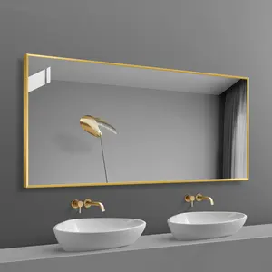 Rectangle Luxury Hanging Gold Bronze Large Wall Mounted Metal Frame Mirror Decorative For Living Room Or Bathroom