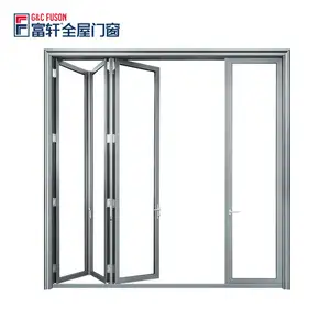 Fuson As2047 Narrow Frame Thermal Break Exterior Aluminum Double Glazed Bifold 3 4 Bi Folding Sliding Glass Accordion Door