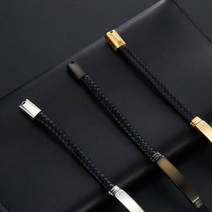 Custom Non Tarnish <b>Men</b> Bracelet Luxury 14k 18k Gold Plated 316l Stainless Steel Leather Braided Bracelet <b>for</b> <b>Men</b> - Product Image 2