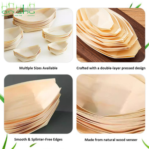 Assiettes bateau en peuplier pour apéritifs 5,5 pouces – Petites barquettes jetables en bois en forme de feuille pour sushis, plats et contenants alimentaires - Product Image 2