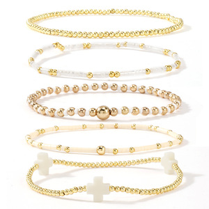 Bracelet croix plaqué or style Ximang, chic et fin, avec perles, idéal <span class=keywords><strong>pour</strong></span> un anniversaire - Product Image 1