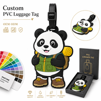 Étiquette de bagage créative et mignonne en PVC souple, motif panda de randonnée, étiquette de valise 3D en forme d'animal avec sangle réglable