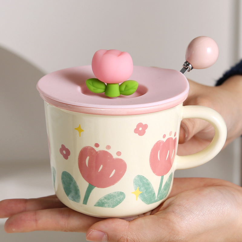 Tulip-with lid and spoon pink