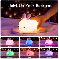 Veilleuse LED Lapin Rechargeable par Usb avec Capteur Tactile à Obscurcissement et Télécommande, Lampe Rgb en Silicone pour Enfants
