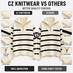 <span class=keywords><strong>Pull</strong></span> rayé personnalisé OEM/ODM pour femme, style preppy, col à revers, tricot fin et ample, court, contrast de couleurs, collection automne/hiver - Product Image 4