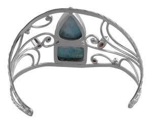 Bracelet manchette en argent sterling 925 avec larimar bleu naturel, motif bohème en spirale, fait main, style statement - Product Image 2