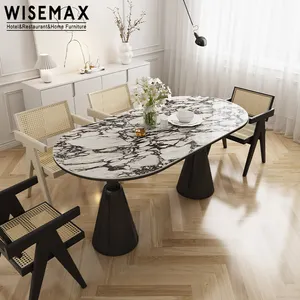 WISEMAX 가구 현대 호화스러운 타원형 모양 단단한 나무 섬유유리 기초 슬레이트 널 식당을 위한 최고 식탁