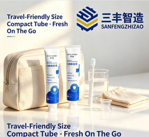 Tube de dentifrice en plastique bleu avec bouchon à clapet et étiquetage pour soins personnels - Product Image 4