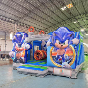 Castello Gonfiabile con Scivolo d'Acqua <span class=keywords><strong>Blu</strong></span>, Casa Gonfiabile Sonic per Feste e Noleggio, Combo Castello Saltarello per Bambini - Product Image 1