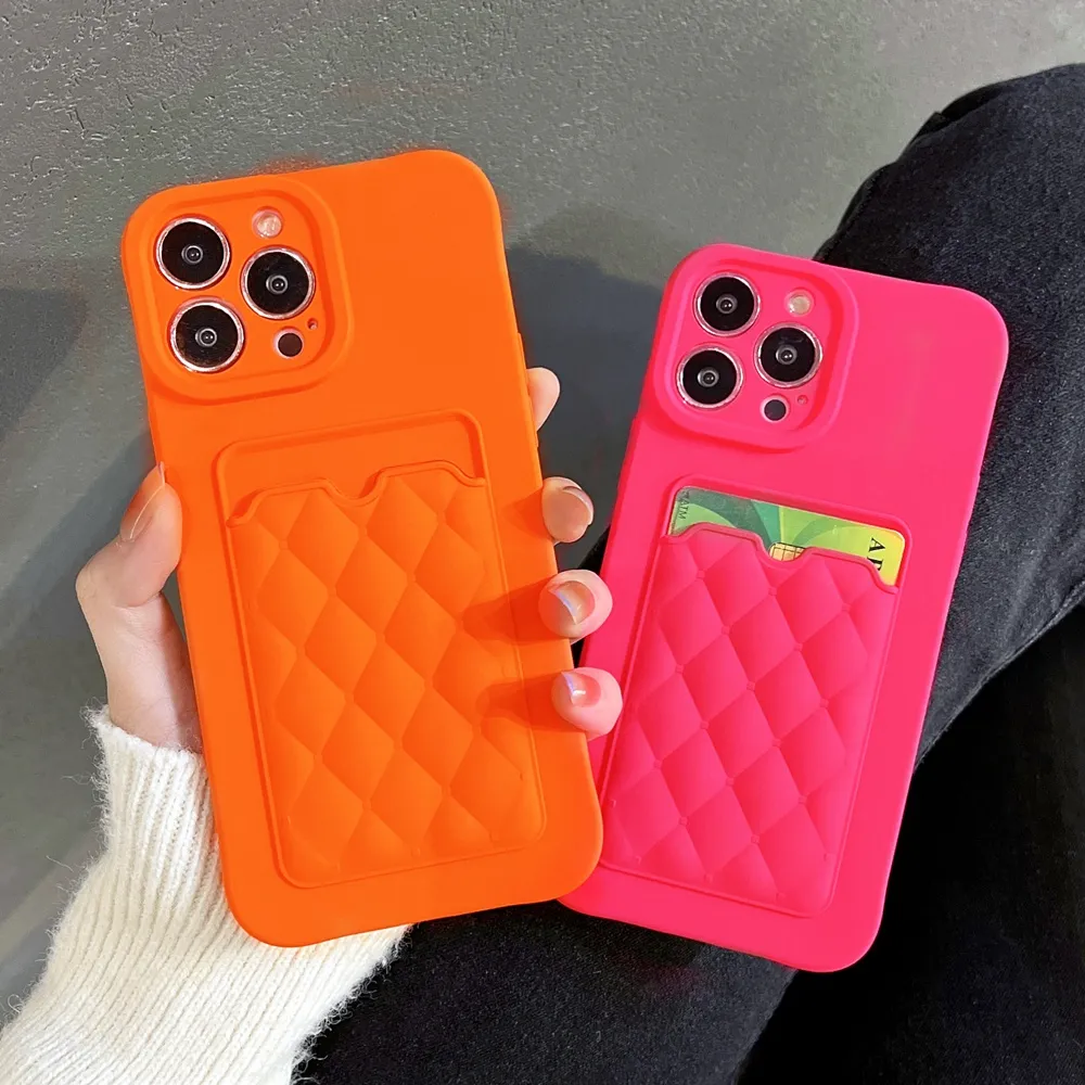 Funda de teléfono móvil con tarjetero de Color caramelo para iPhone 15 Pro Max Plus 14 13 12 11 funda de silicona suave de TPU a prueba de golpes