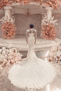 Vestidos de Novia Sexys de Manga Larga con Cuello Alto y Encaje, Vestido Largo de <span class=keywords><strong>Sirena</strong></span> para Novia 2024 - Product Image 4