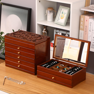 Caja de almacenamiento de joyería de madera para mujer, Retro collar de madera, pulsera de joyería, caja de exhibición de reloj - Product Image 2