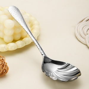 Cuchara para servir de acero inoxidable 304, con forma de concha y mango martillado, material de calidad alimentaria para uso en hoteles y restaurantes - Product Image 4