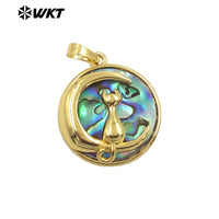 WT-JP440 mode haute qualité coquille d'ormeau naturel plaqué or rond petit pendentif pour les femmes Style Vintage fabrication de bijoux