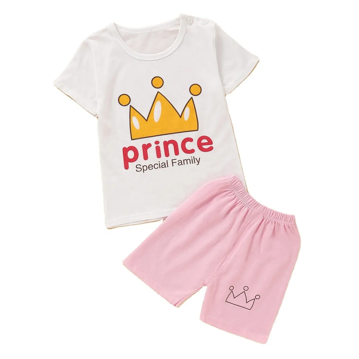 Conjunto de ropa para bebé con estampado de corona de Príncipe y letras, pantalones Rosas y parte superior blanca