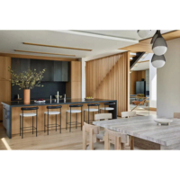 Vermonhouzz - Armoires de cuisine en bois sur mesure, sans poignées, couleur gris, avec comptoir de petit-déjeuner multifonctionnel extra long en pierre