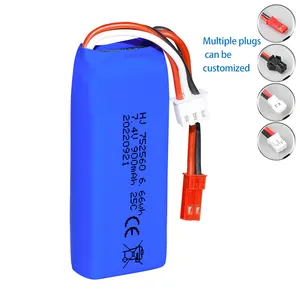 מפעל 7.4V 900mAh פולימר ליתיום סוללות חבילה 752560 צעצוע rc מסוק ארוך drone סוללה מופעל דגמי מטוסים