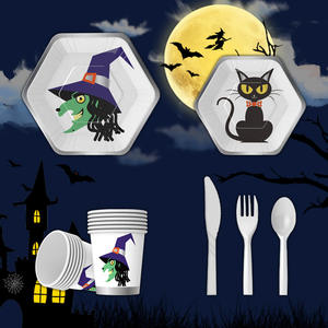 Halloween Feest Decoratieve Dinerplaat Pompoen Decoratieve Papieren Bord Bekervork - Product Image 4